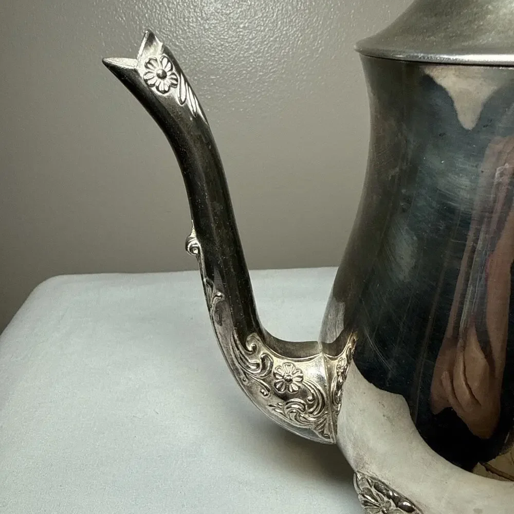 Antique Edwardian Silver On Copper Coffee Pot Gold Wash Interior Hinged Lid